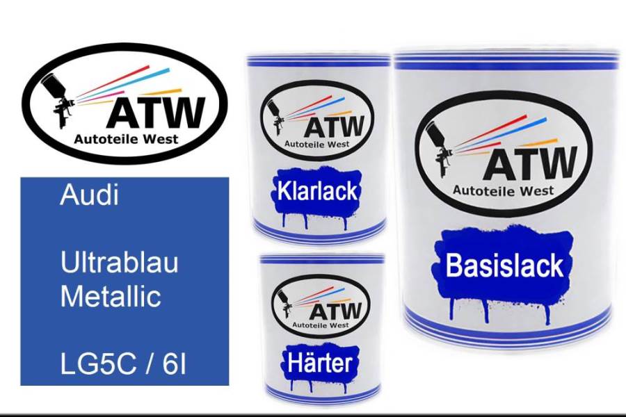 Audi, Ultrablau Metallic, LG5C / 6I: 1L Lackdose + 1L Klarlack + 500ml Härter - Set, von ATW Autoteile West.